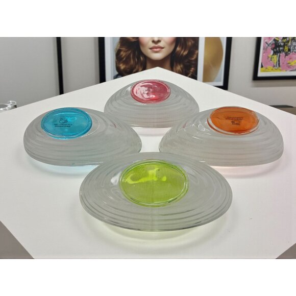 vintage 2pc. salad/desert bowl set boat shaped clear ribbed glass with green and - Picture 7 of 8